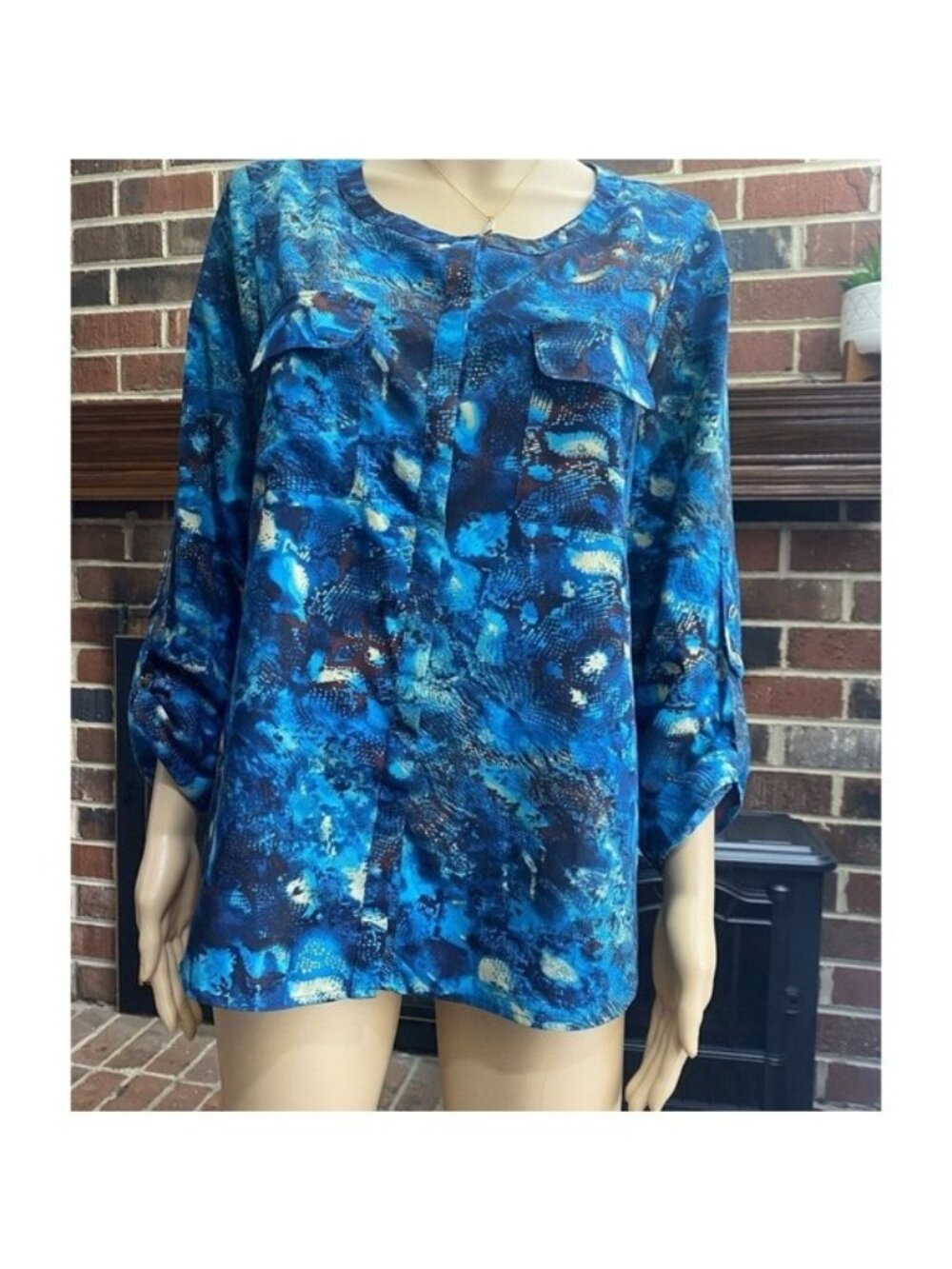 Anne Klein‎ Women's Size M Multicolor 3/4 Sleeve Shirt snake animal print Top